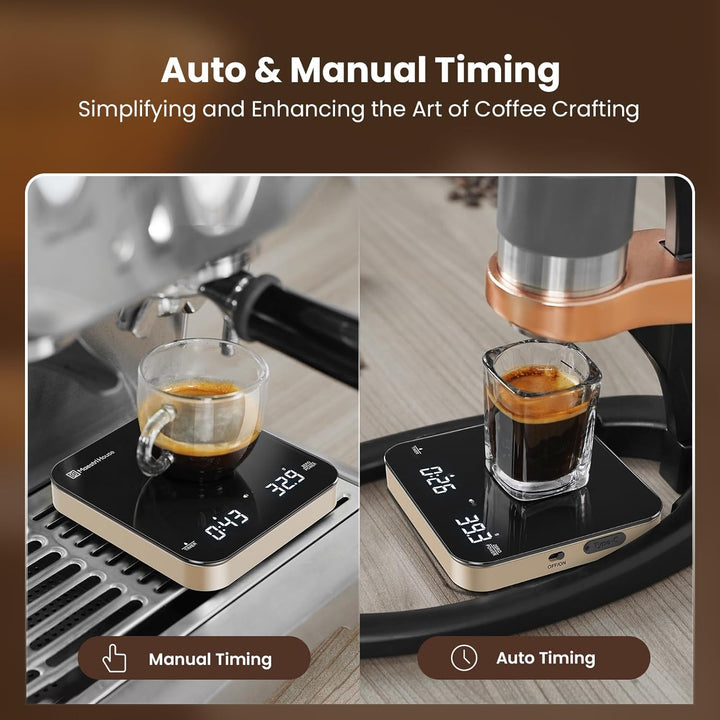 Maestri House Mini-Kaffeewaage mit Timer, Wiederaufladbare Espresso Waage, Präzise 2kg/0,1g Waage fü