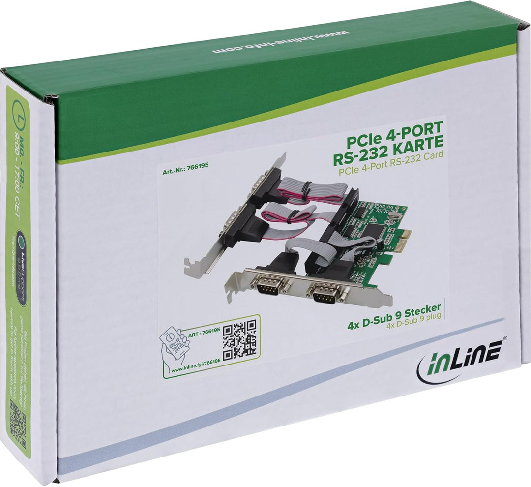 Inline PCIe Serial Karte, 4 Port RS-232 Schnittstelle, D-Sub 9, CH384L, Low-Profile Brackets, UART I