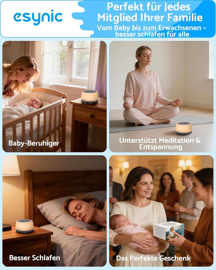 eSynic White Noise Machine Baby Weisses Rauschen Einschlafhilfe Sound Machine mit 38 Klänge Tibetan