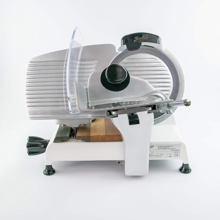 Berkel Red Line 250 weiss Aufschnittmaschine + handgefertigtes Einlegebrett aus Eiche