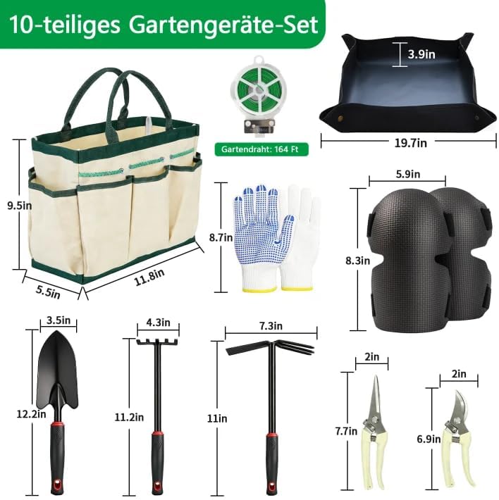 GPANDAG Gartenwerkzeug Set - 10 teilig Gartengeräte Set mit rutschfestem Griff, Gartenset zum Pflanz