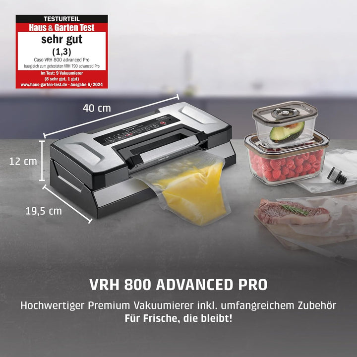 CASO VRH 800 Advanced Pro Vakuumierer – Flüssigkeiten vakuumieren, 20 l/min Doppelkolbenpumpe, -0,9