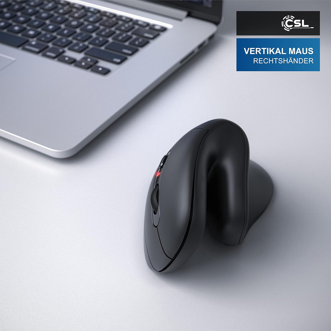 CSL – Ergonomische Kabellose Maus für Rechtshänder, Bluetooth, 1000-2400 DPI, 8 Tasten, gegen Mausar