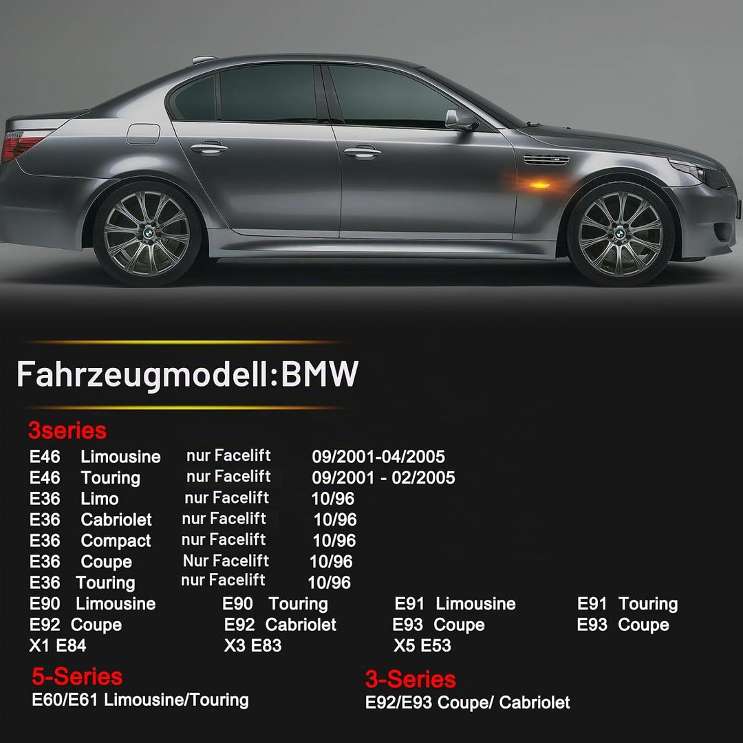 2 Stück LED Blinker für BMW E90 E91 E60 E61 E81 E82 E46 E36 E87 E88 E92 E93 X1 E84 X3 E83 X5 E53, Se