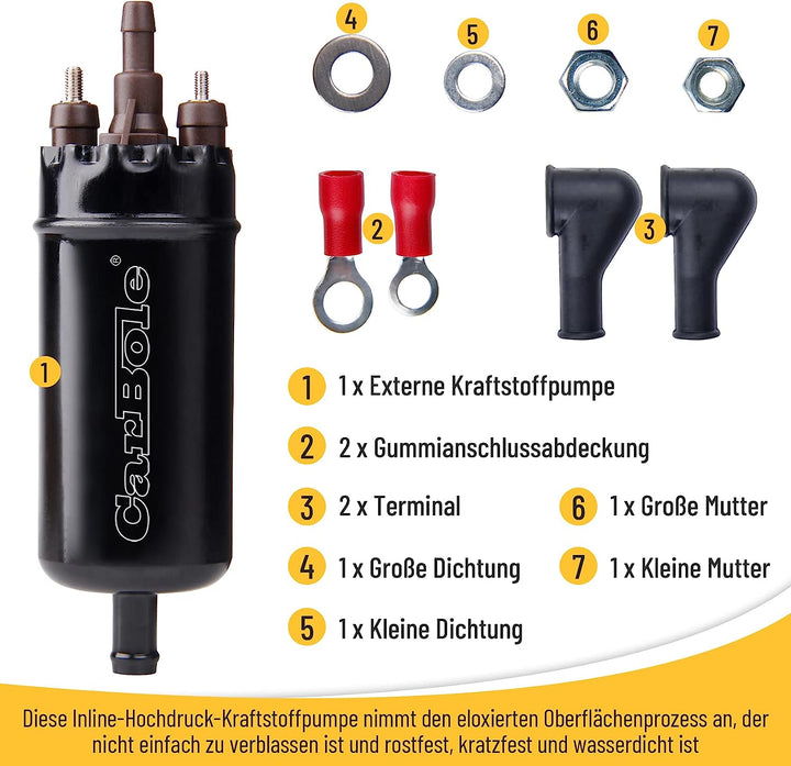 CarBole Elektrische Inline-Kraftstoffpumpe 12V,Dieselpumpe 250 bhp,Universal Externe Inline-Kraftsto