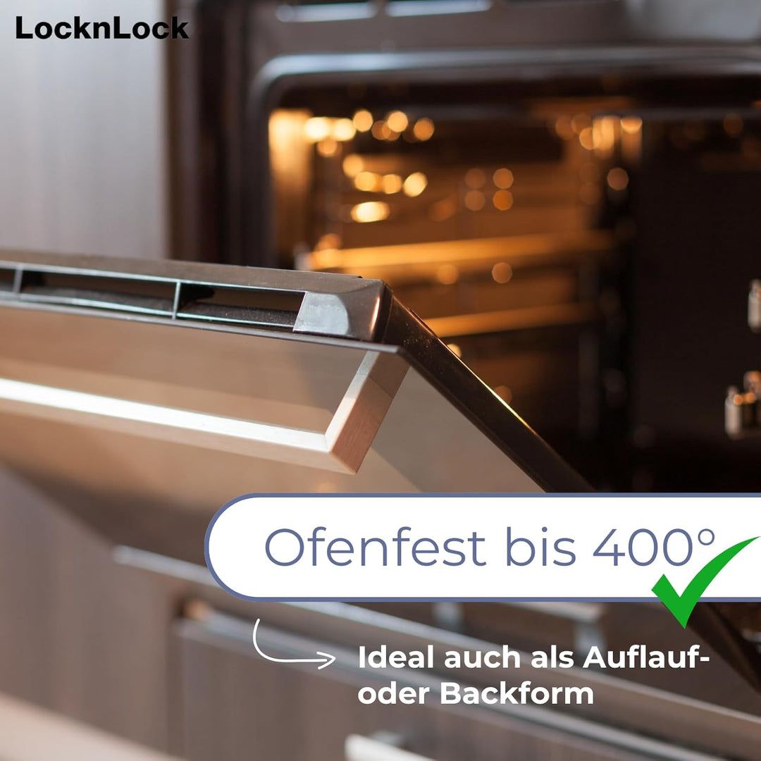 LocknLock OVEN GLASS Frischhaltedosen Glas mit Deckel | 3,6 L | 345 x 236 x 88 mm | Kühlschrank, Gef