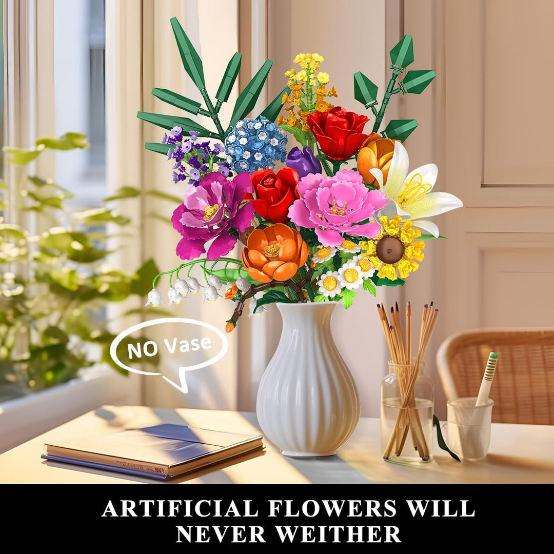 Blumenstrauss-Bausatz – 1000 Teiles Blumenstrauss-Set, Botanische Geschenk zum Valentinstag für Sie