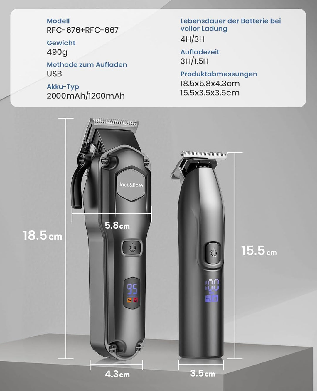 Haarschneidemaschine profi & T-Klinge Trimmer Set für Herren, Haarschneider Bartschneider Haartrimme