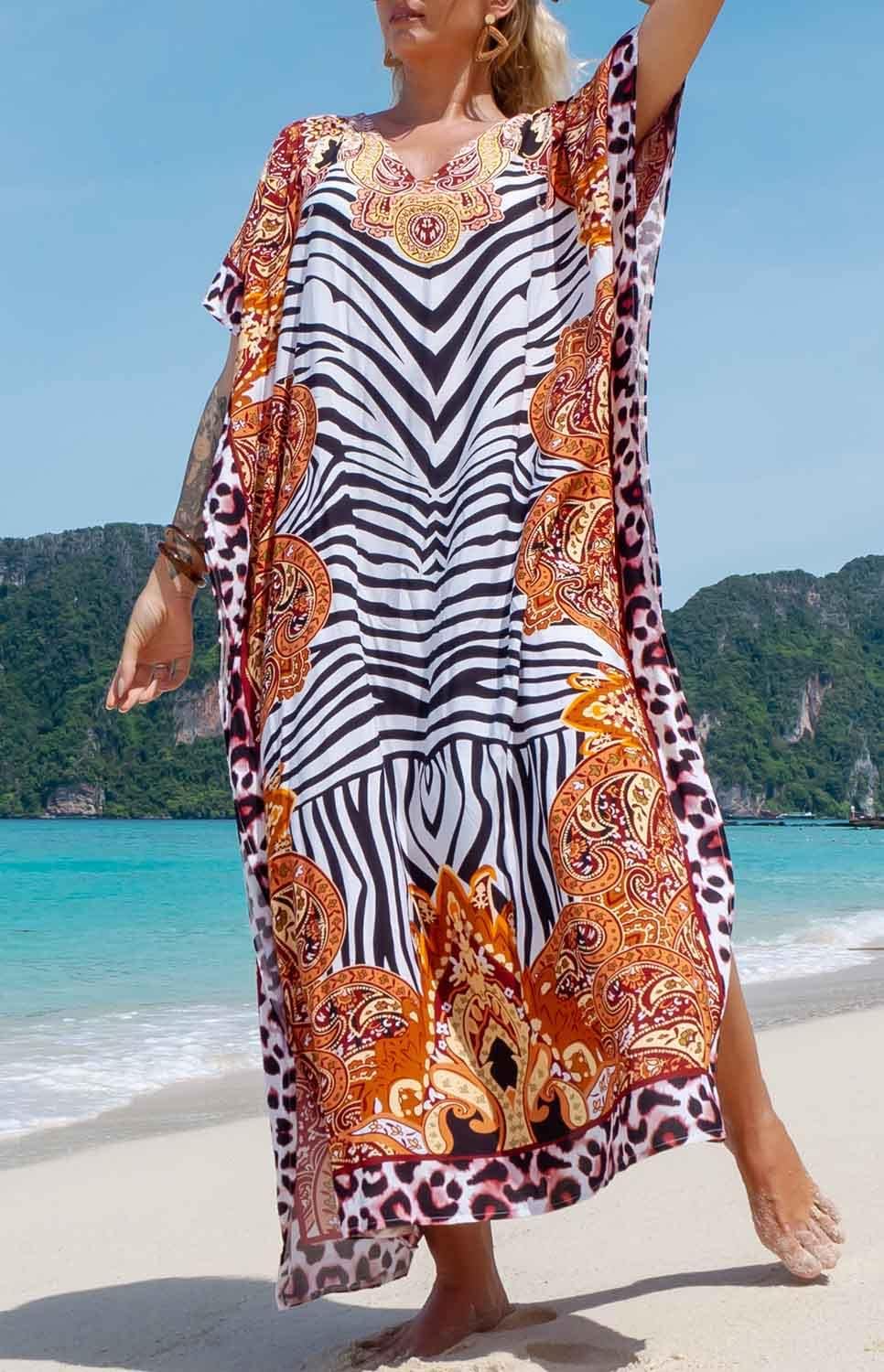 Orshoy Damen Strandkleid Bikini Cover Up V Ausschnitt Kleid Freizeitkleid Sommerkleid Sommer Lang Ma