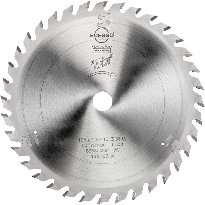 Edessö 13216516 HM-Kreissägeblatt Profi-Akku Mehrzahn HW, Z=36 W, 165 x 1,8/1,2 x 16 mm, Silber