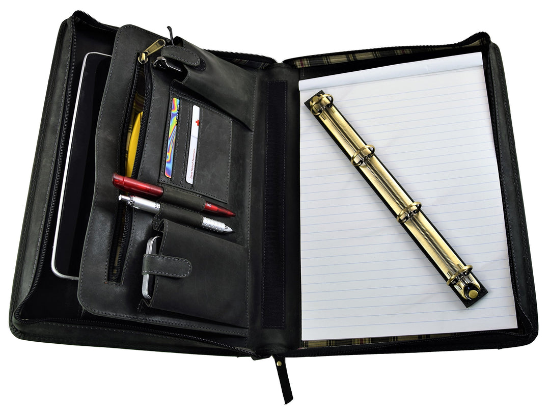 MENZO Lederschreibmappe, robustes Büffelleder, Dokumentenmappe, Ledermappe, Schreibmappe, Businessma