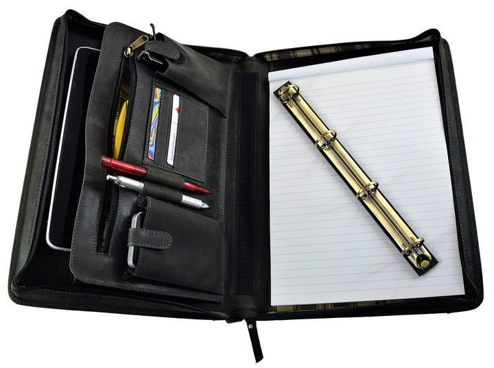 MENZO Lederschreibmappe, robustes Büffelleder, Dokumentenmappe, Ledermappe, Schreibmappe, Businessma