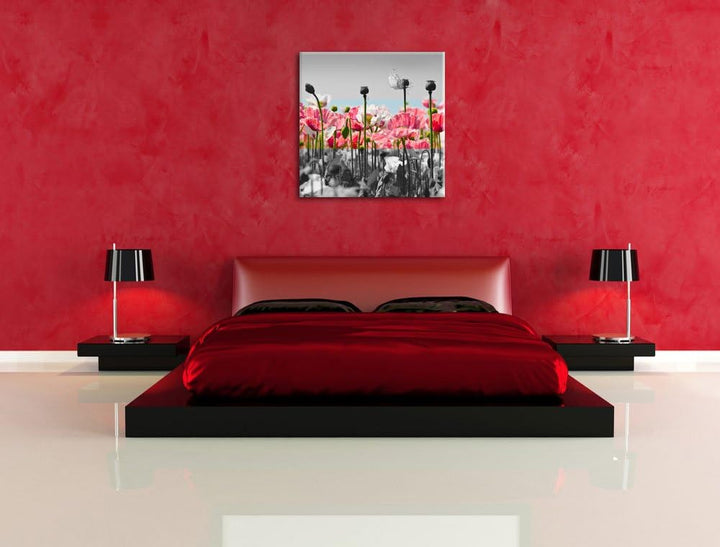 Pixxprint Blumenwiese Mohnblumen als Leinwandbild Quadratisch/Grösse: 70x70 / Wandbild/Kunstdruck/fe