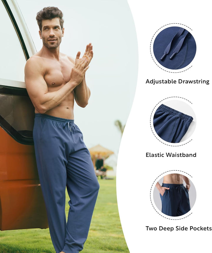 DAVID ARCHY Herren Schlafanzughose Lang & Kurz mit Eingriff Baumwolle Pyjama Hose mit Taschen und Ba