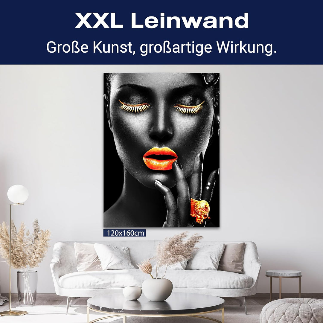 wandmotiv24 Sinnliches Leinwandbild, Grösse 60x45cm, Hochformat, Gesicht Einer Frau, Fotografie, Gol