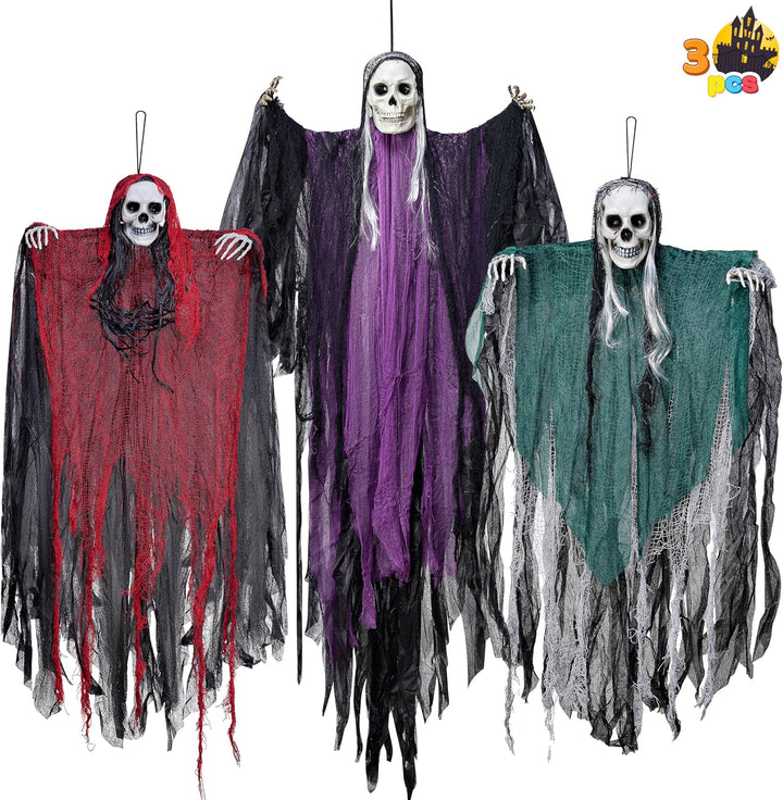 JOYIN 3 Stück Halloween-Skelett-Sensenmann-Dekoration zum Aufhängen, EIN 134 cm grosses Halloween-Sk