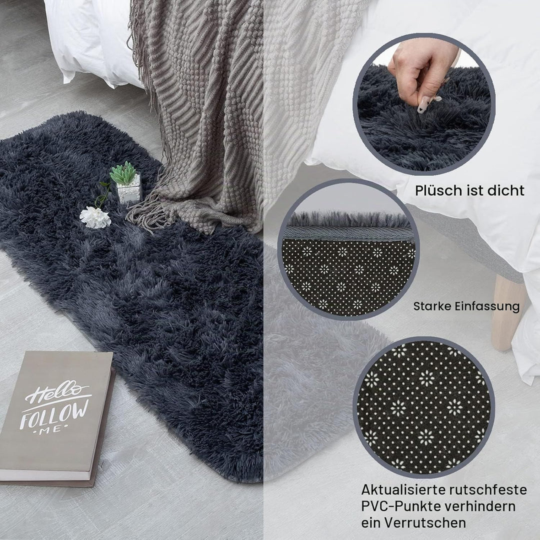 CHOSHOME Teppich Schlafzimmer Moderner Flauschiger Teppiche Anti-Rutsch Unterseite, Waschbarer Teppi