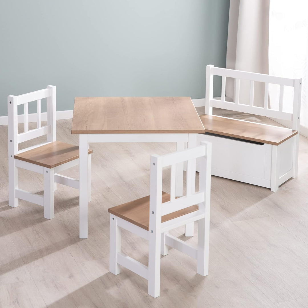 roba Kindertruhenbank Woody - Spielzeugtruhe in Holz Natur &amp; Weiss lackiert - Kinderbank mit Deckelb
