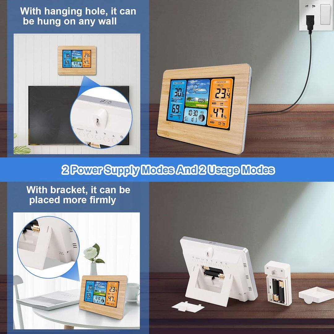 Viitech Wetterstation Funk mit Aussensensor, Grosses Farbdisplay Wireless Digital Wecker Barometer W