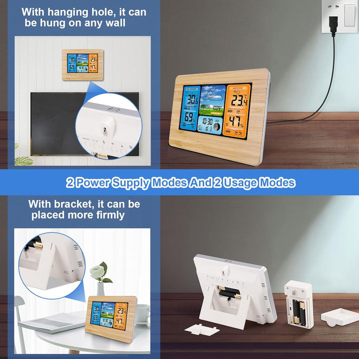 Viitech Wetterstation Funk mit Aussensensor, Grosses Farbdisplay Wireless Digital Wecker Barometer W