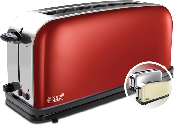 Russell Hobbs Toaster [Langschlitz für 2 Scheiben / 1 breite Brotscheibe] Colours+ Edelstahl Rot (ex