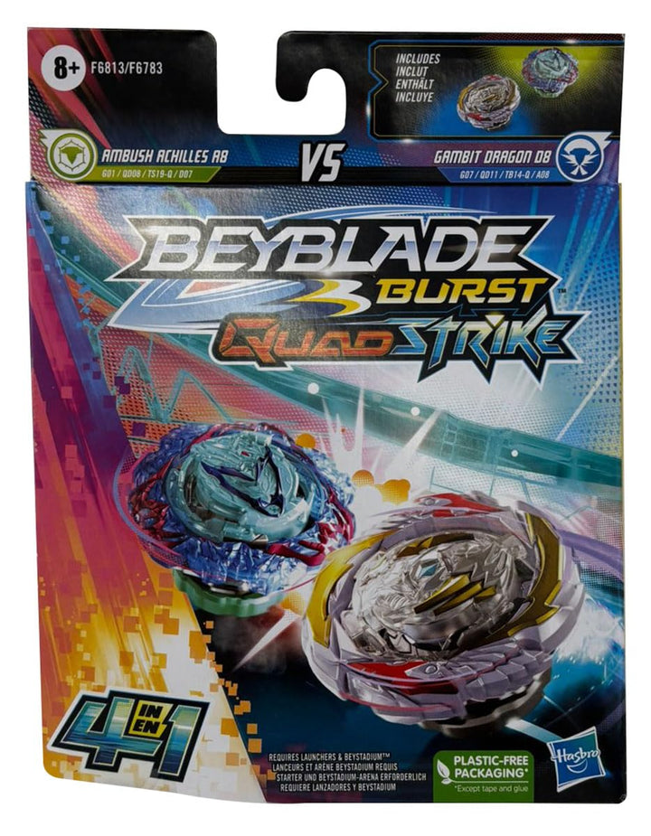 Beyblade Burst QuadStrike Gambit Dragon D8 und Ambush Achilles A8 Kreisel Doppelpack, Battle Kreisel