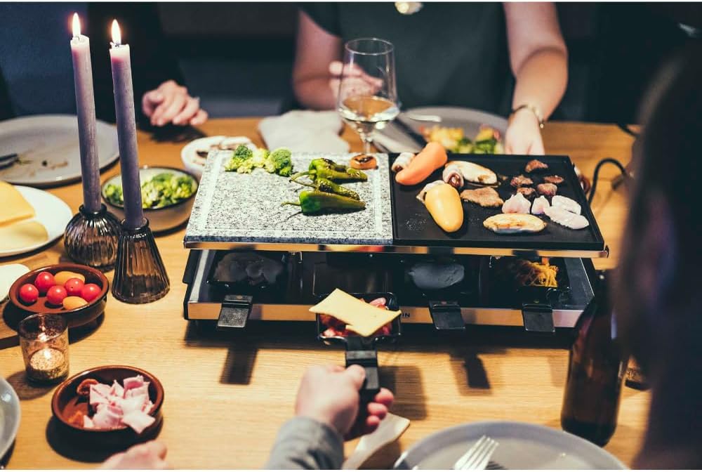 SEVERIN Raclette-Grill mit Naturgrillstein und Grillplatte, Raclette mit antihaftbeschichteter Grill