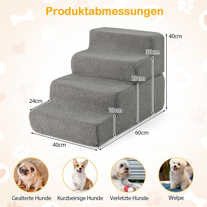 COSTWAY Hundetreppe 4 Stufen, rutschfeste Hundestufe aus Schaumstoff, 2+2 Design, Haustiertreppe für