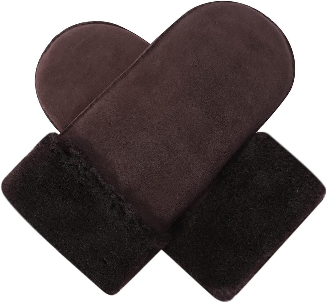 Harssidanzar Damen Fäustlinge,Winter Schaffell Lammfell beheizte warme pelzige Stulpenhandschuhe Led