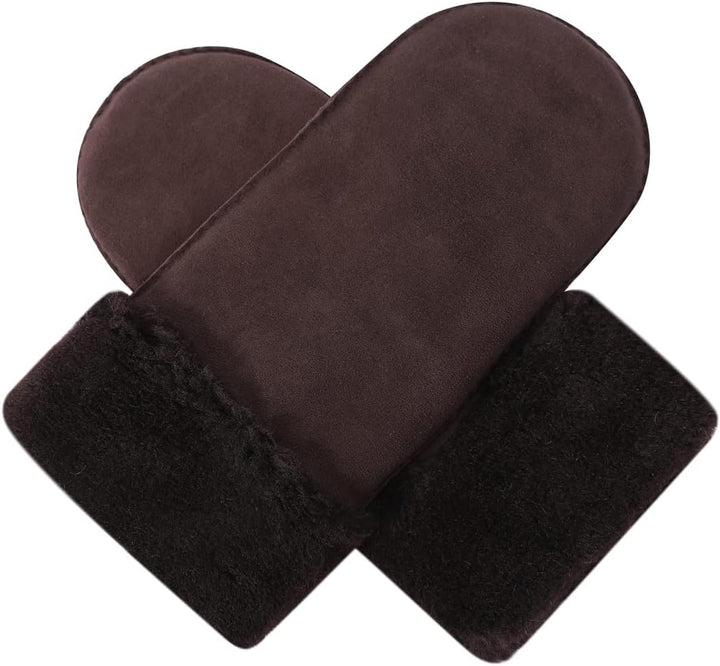 Harssidanzar Damen Fäustlinge,Winter Schaffell Lammfell beheizte warme pelzige Stulpenhandschuhe Led