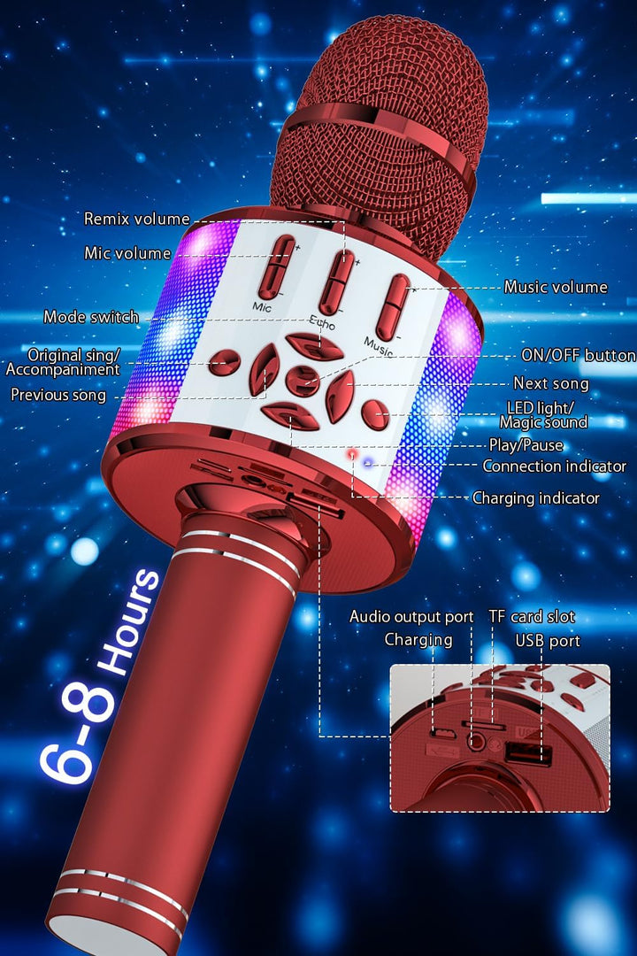 BONAOK Mikrofon für Kinder Drahtlos, Magic Sound Karaoke-Mikrofon, 4 in 1 Bluetooth Karaoke Maschine