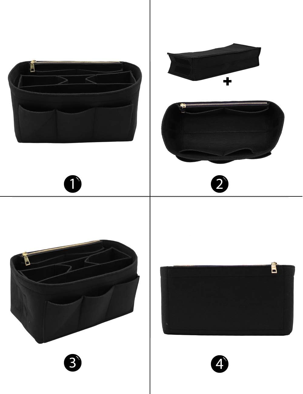 LEXSION Aufbewahrungstasche aus Filz für die Handtasche, passend für Speedy Neverfull, Schwarz (schw