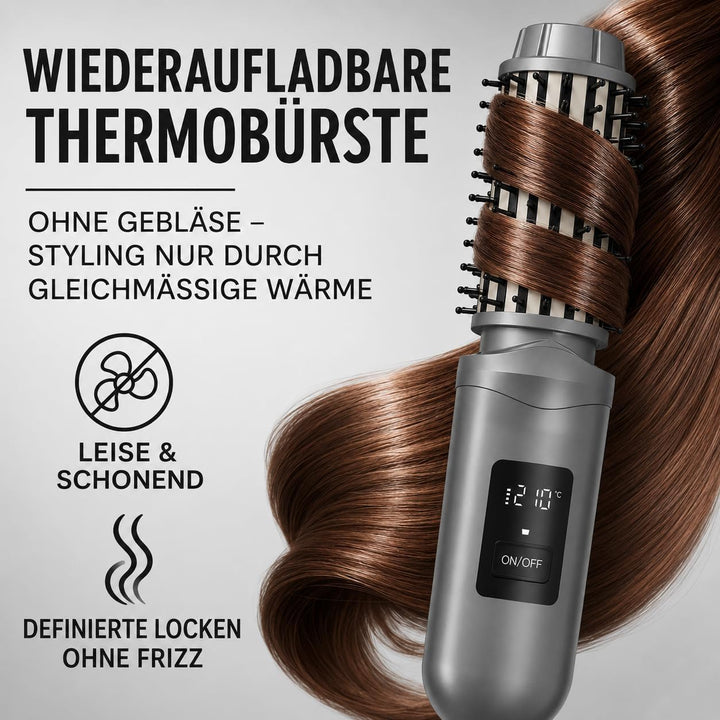 Thermobürste, Wiederaufladbar Lonische Lockenbürste für definierte Locken & Wellen, 3 Temperaturstuf
