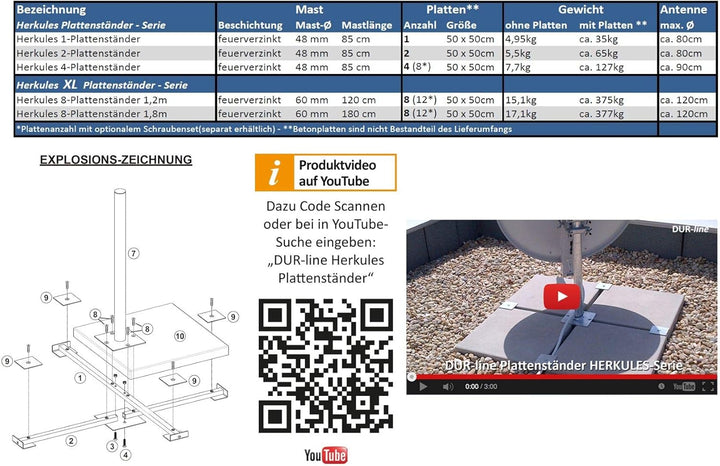 DUR-line Herkules 4-Plattenständer Feuerverzinkt - sehr stabil - kinderleichte Montage [Flachdachstä