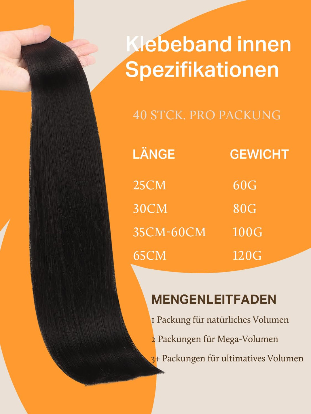 DOORES Extensions Echthaar Tape in, Tief Schwarz 35cm (14zoll) 100g 40pcs, Remy Haarextension Tape i