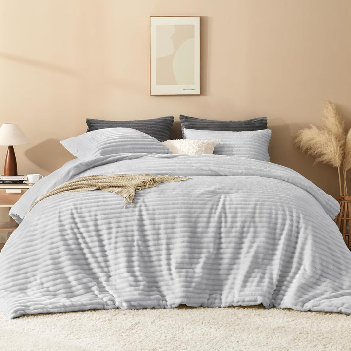 Andency Fleece Queen Tröster-Set, 3-teilig, hellgrau, für Queen-Size-Bett, weich, warm, flauschig, f