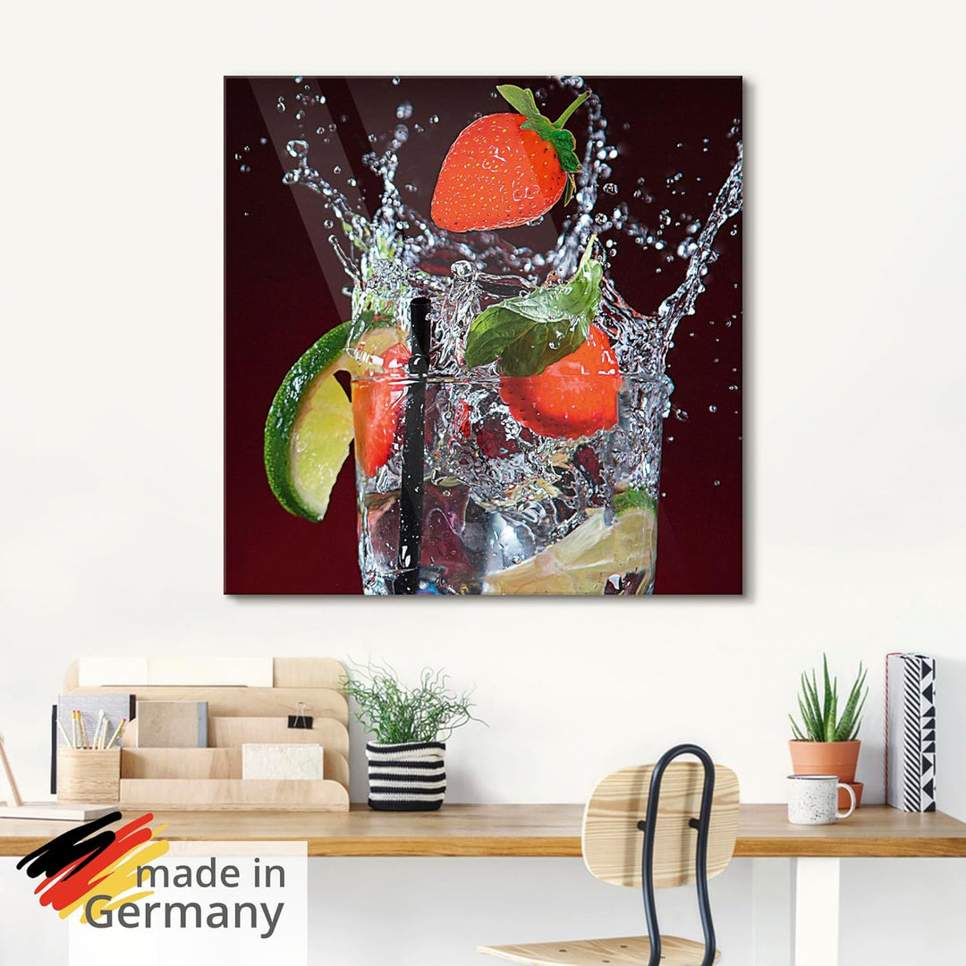 ARTland Wanddeko Glasbilder Wandbild Glas Bild einteilig Quadratisch Früchte im Wasser Cocktails Fru
