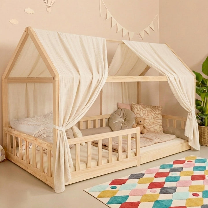 Hausbett Himmel – Aus weichem Musselin in 9 Farben – 100% Bio-Baumwolle – Traumhafte Hausbett Deko &amp;