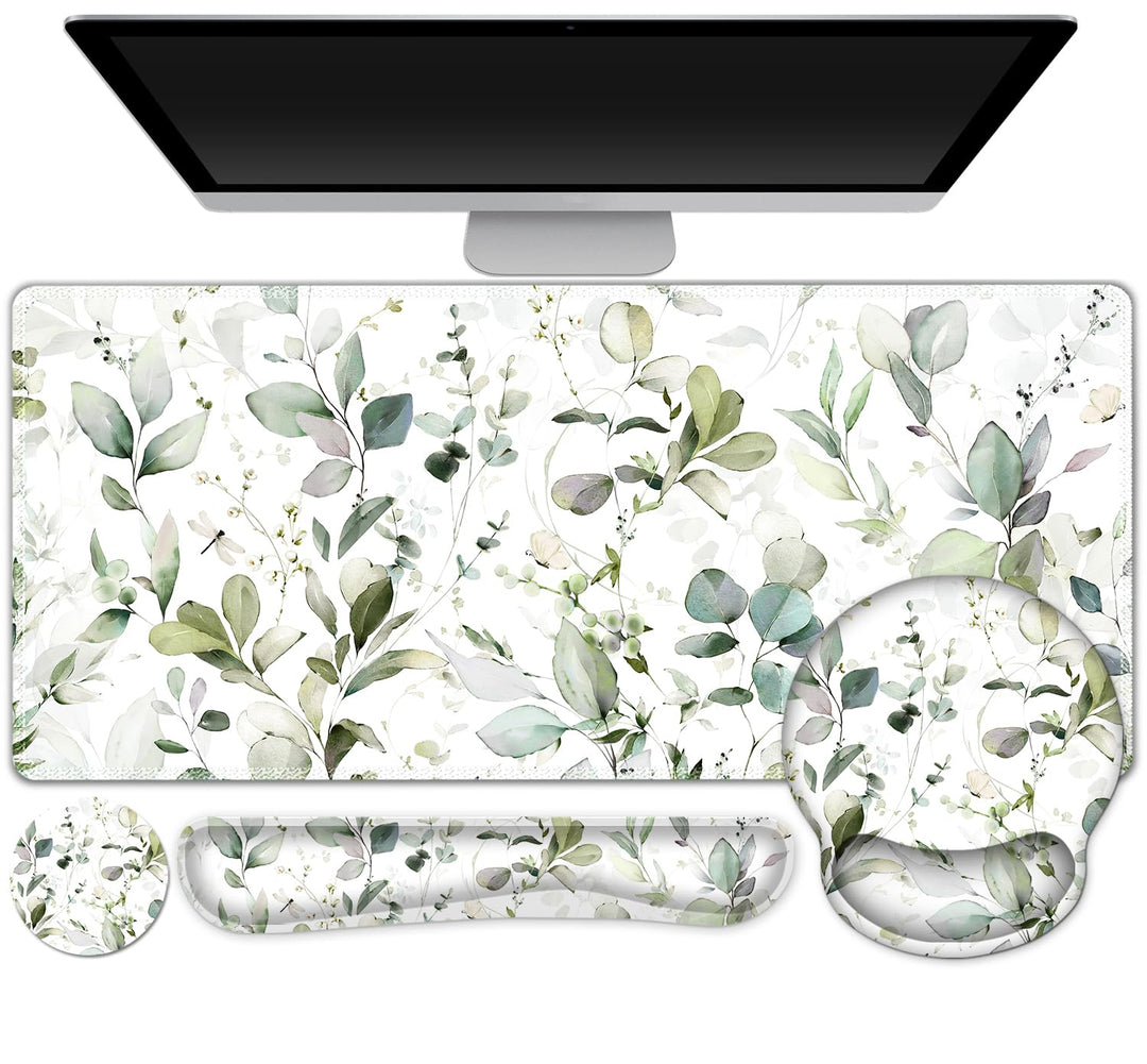 4-in-1 Mauspad Set, Mauspad mit Gelkissen+Handballenauflage Tastatur+Untersetzer+Grosses Mauspad Mou