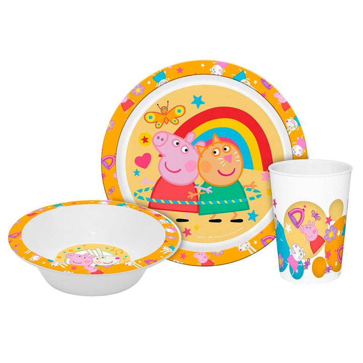 Kindergeschirr Peppa Pig 3teilig PP, Geschirrset, Teller, Schale, Becher, Kunststoff, unzerbrechlich