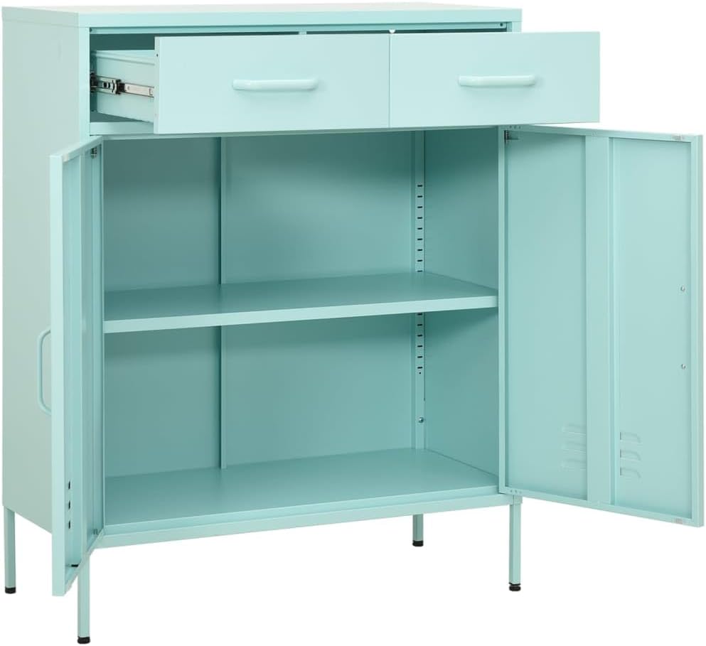 Aufbewahrungsschrank aus Metall mit 2 Schubladen, Aktenschrank mit 2 Türen und Regalen, 80x35x102cm