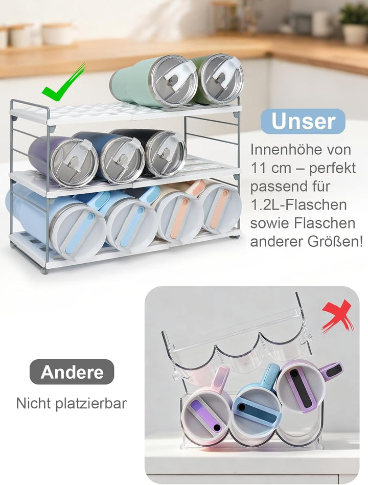 JUPELI 3-Schicht Flaschenregal Verstellbar Flaschenhalter Küche Kühlschrank | Für 1.2L Thermoskannen
