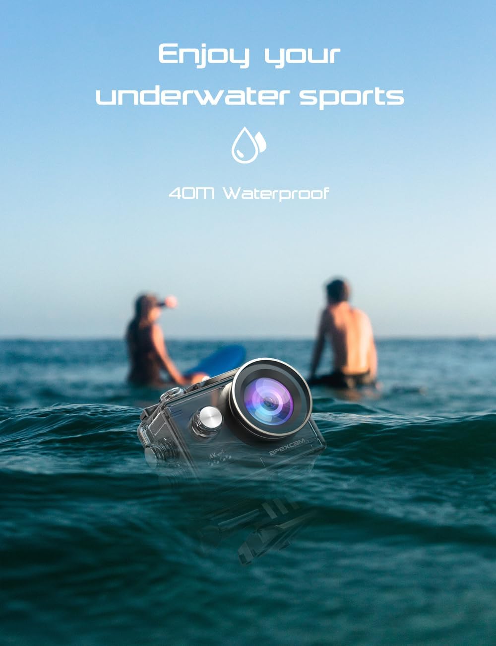 Apexcam 4K Action Cam 20MP mit 64GB Speicherkarte WiFi Sports Kamera Ultra HD Unterwasserkamera 40m