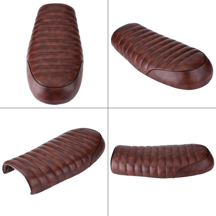 Hlyjoon Motorrad Sitz PU Leder Vintage Cafe Racer Sitz Motorrad Flach Sattelkissen mit Montagehalter