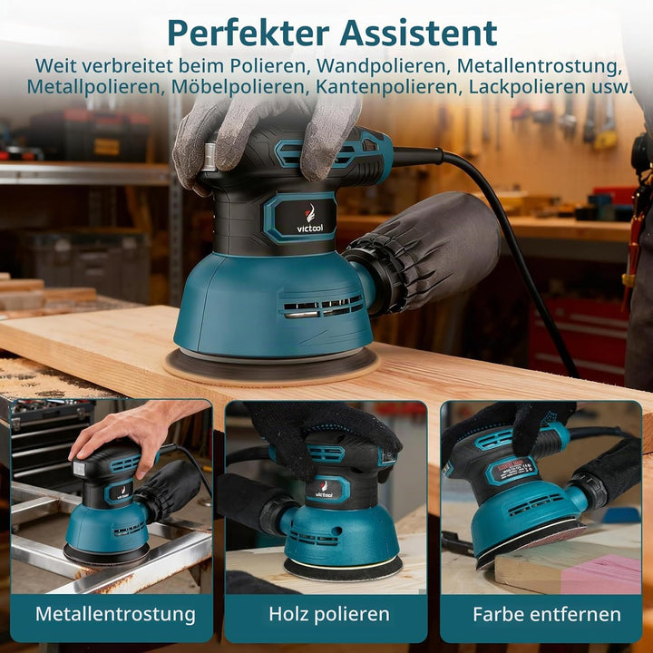 Exzenterschleifer 300W, 6 Geschwindigkeiten 12.000 U/min, Staubsammeldesign, 125mm Eccentric Sander