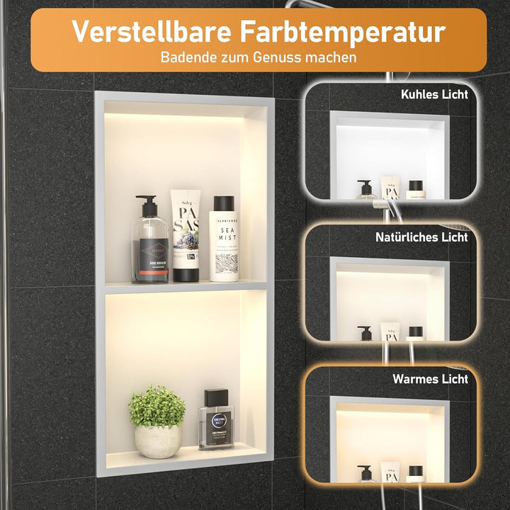 wandnische dusche mit led mit 3 Farbtemperaturen,weiss, Weiss
