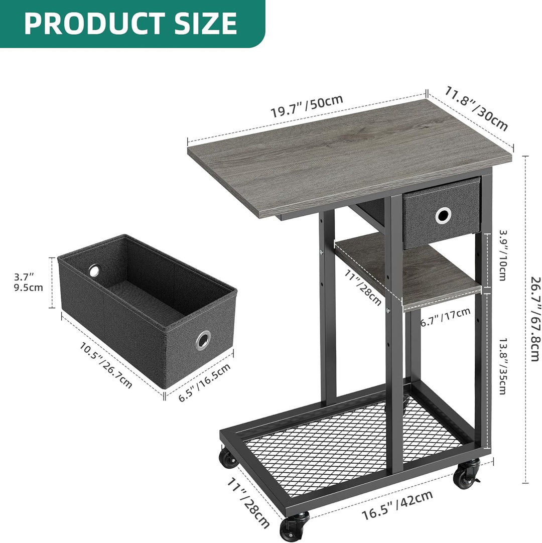 YITAHOME 2PCS Beistelltisch, C-Form Sofatisch mit Rollen und Schublade，Wohnzimmertisch für Kaffee un