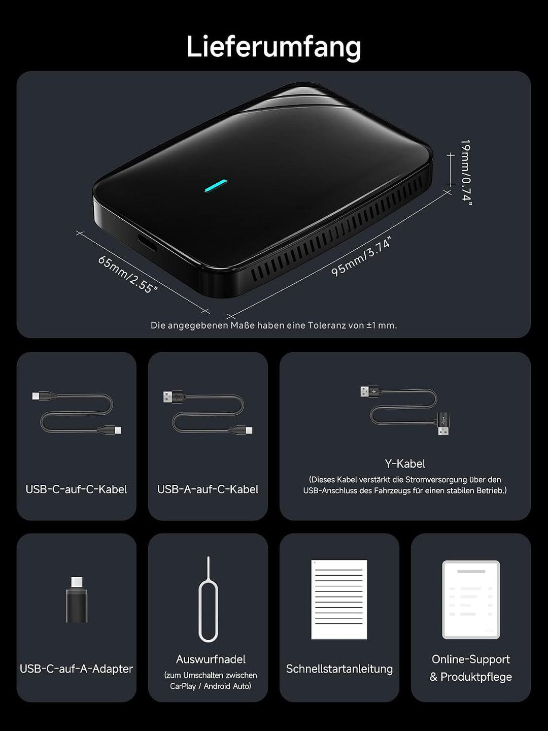 CarPlay Wireless Adapter, Magic AI Box Android Auto mit Dual-WiFi-Stabilität, Kompatibel mit Kabelge