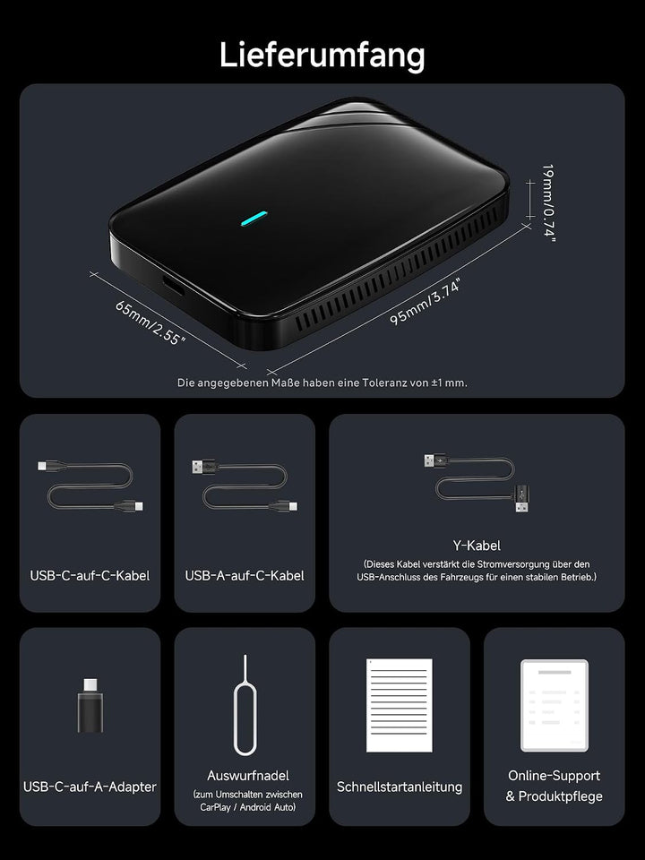 CarPlay Wireless Adapter, Magic AI Box Android Auto mit Dual-WiFi-Stabilität, Kompatibel mit Kabelge