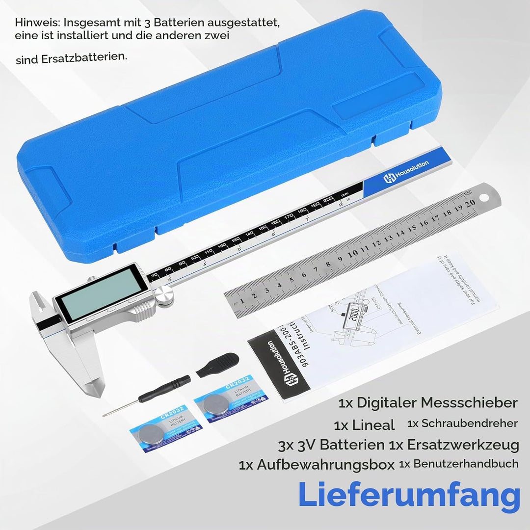 Housolution Digitaler Messschieber, 8Zoll Messschieber mit grossem LCD-Bildschirm, Zoll/MM-Schalter,